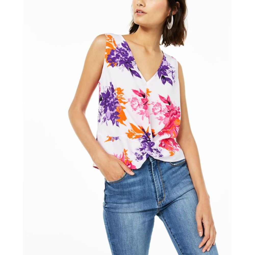 Bar III Floral Print Twist Front Top